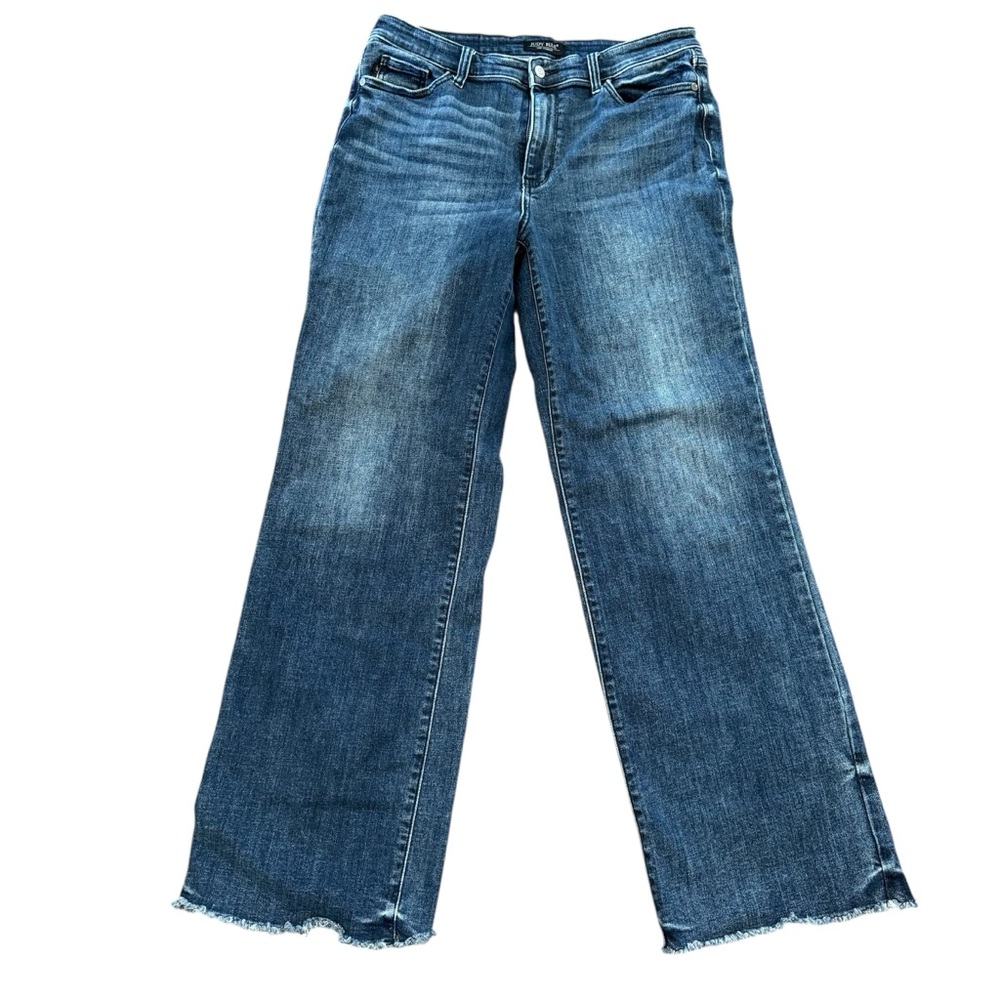 Judy Blue Medium Wash Wide Leg Jeans with Raw Hem